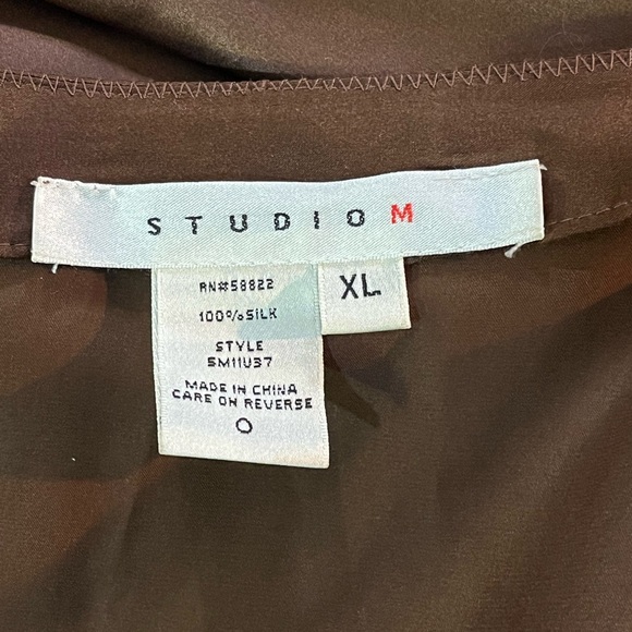 STUDIO M Brown Silk Top w Red in Pattern at Waist Sz XL - Picture 5 of 5